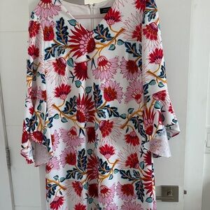 Tahari White Dress with Red, Pink & Purple Floral Print